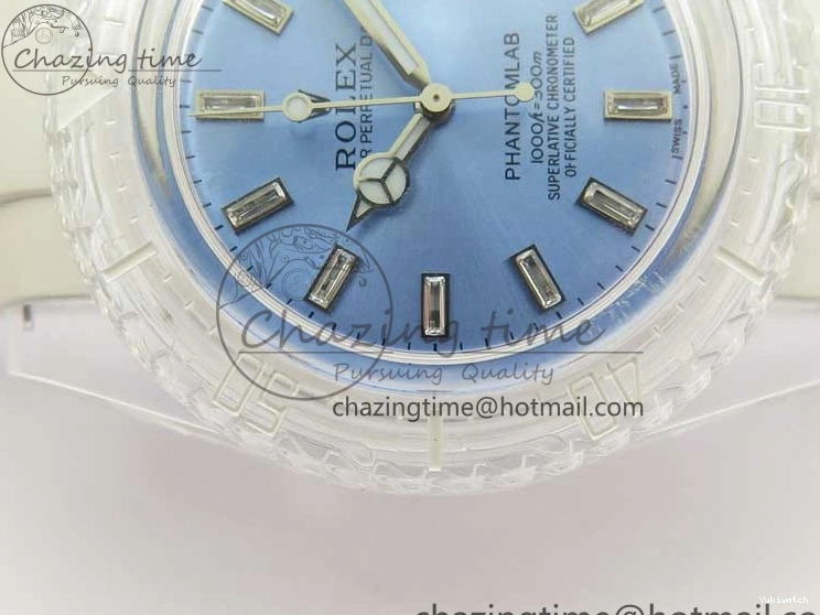 KZF Best Transparent on Phantomlab Rubber Edition VR3135 Dial Blue Light Strap White Submariner 0219